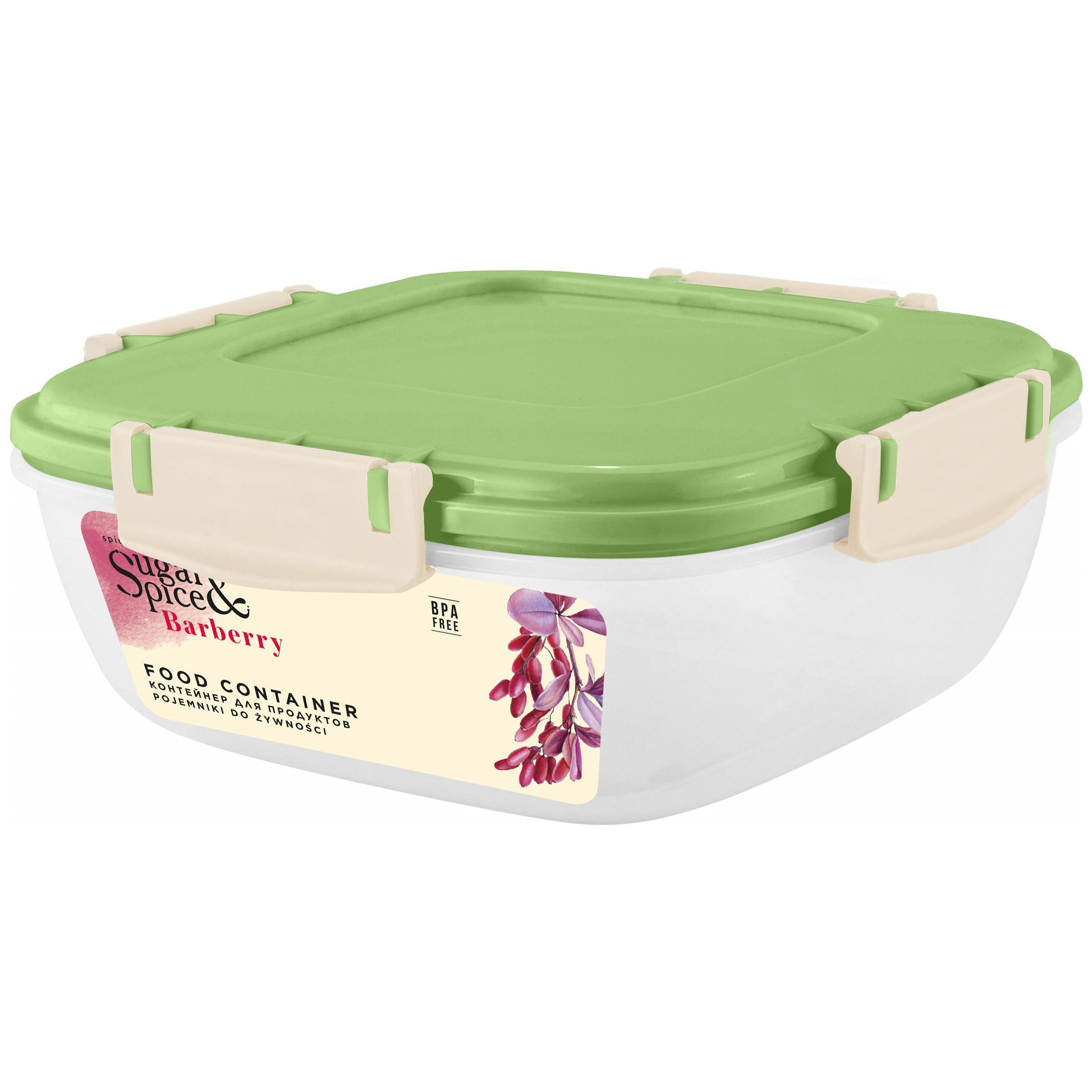 Контейнер для продуктов Sugar&Spice Barberry, герметичный, 0.7 л, квадратный, фисташка