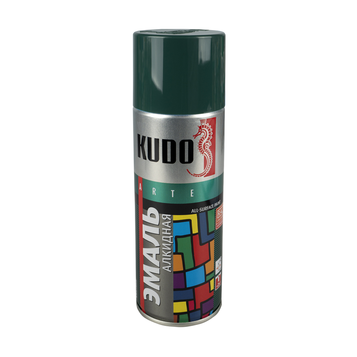 Аэрозольная алкидная краска Kudo KU-1007, 520 мл, RAL 6016, темно-зеленая