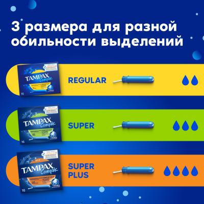 Тампоны гигиенические с аппликатором TAMPAX Compak Regular Duo 16шт ПрепакКороб