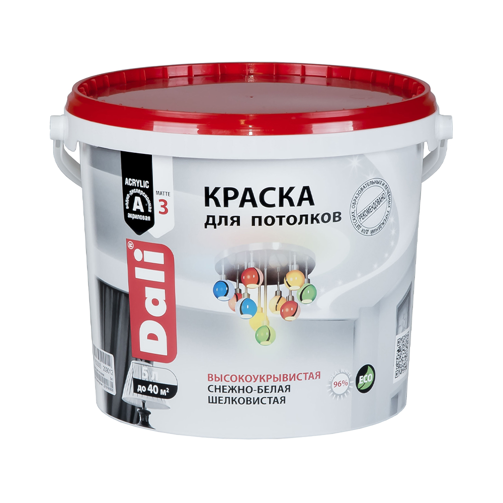 Краска для потолков Dali, акриловая, глубокоматовая, снежно-белая, 5 л