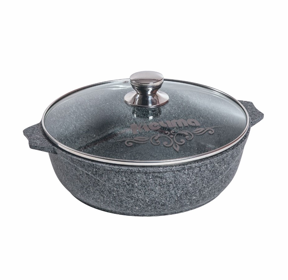 Жаровня алюм. Мечта "Premium grey"  5л, антипригарное покрытие, крышка стекло 30см, серый
