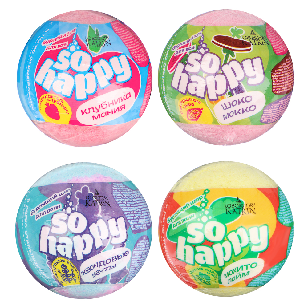 Шар бурлящий для ванн Happy/SOHappy, в ассортименте, 120г