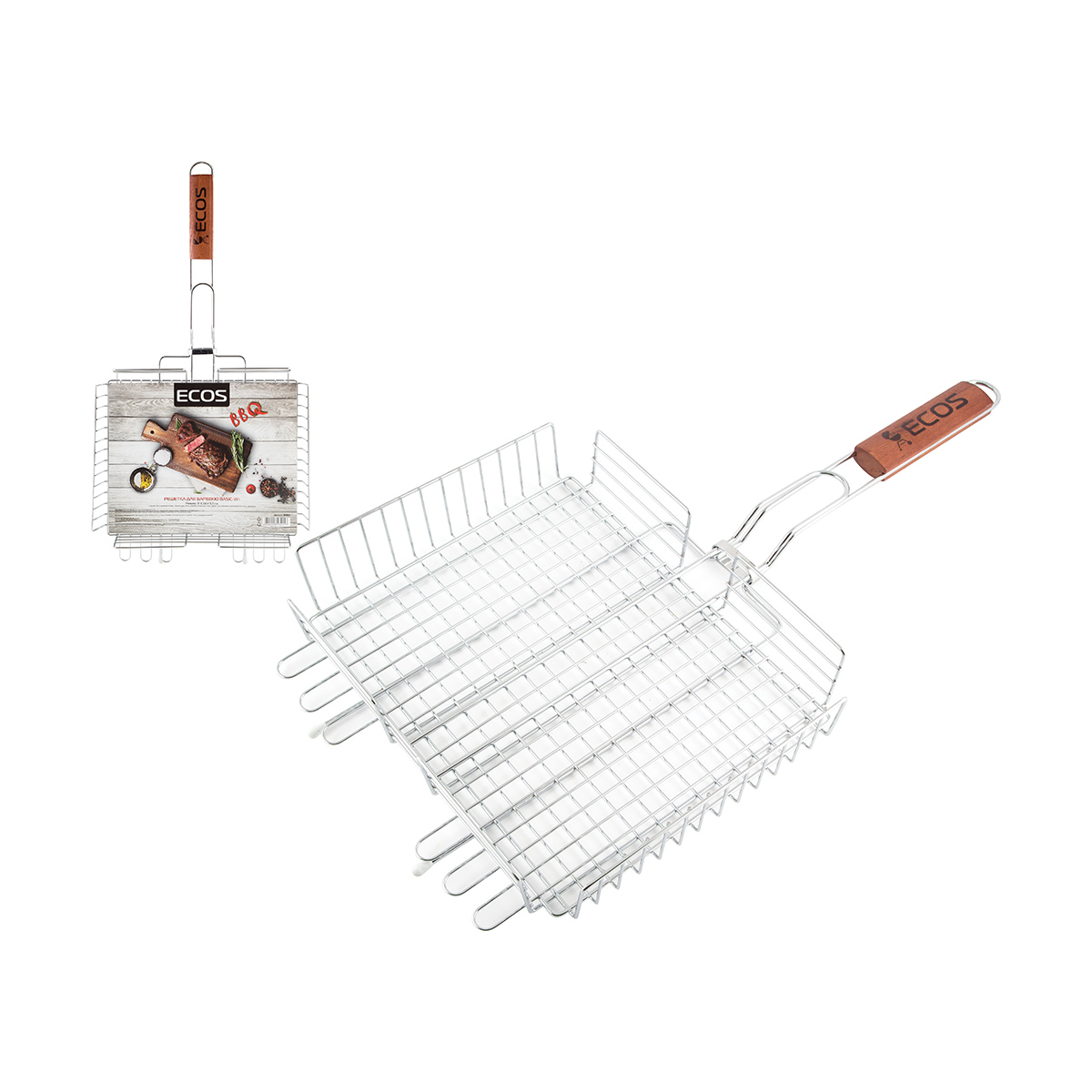 Решетка-гриль Ecos Basic-W, с деревянной ручкой, 31 х 24 х 5,5 см