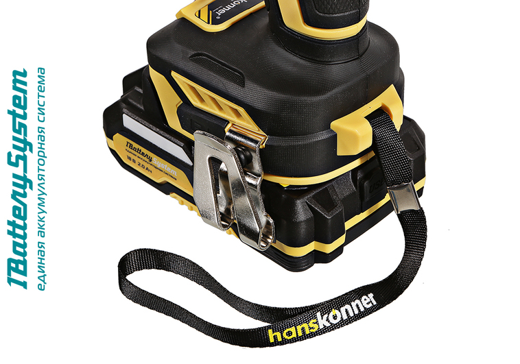 Дрель акк б/щ Hanskonner, 18В, 1BatterySystem,60Нм, пл.патрон, 2х2Ач,кейс
