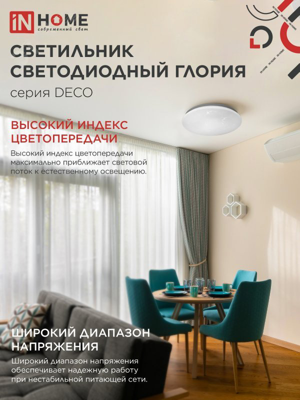Светильник светодиодный DECO ГЛОРИЯ 24Вт 6500К 2160лм 230В 330х55мм IN HOME