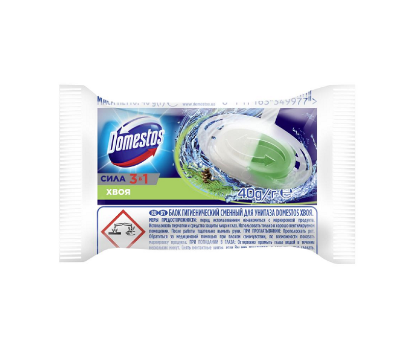 Сменный гигиенический блок DOMESTOS Хвоя для унитаза, вес 40 г