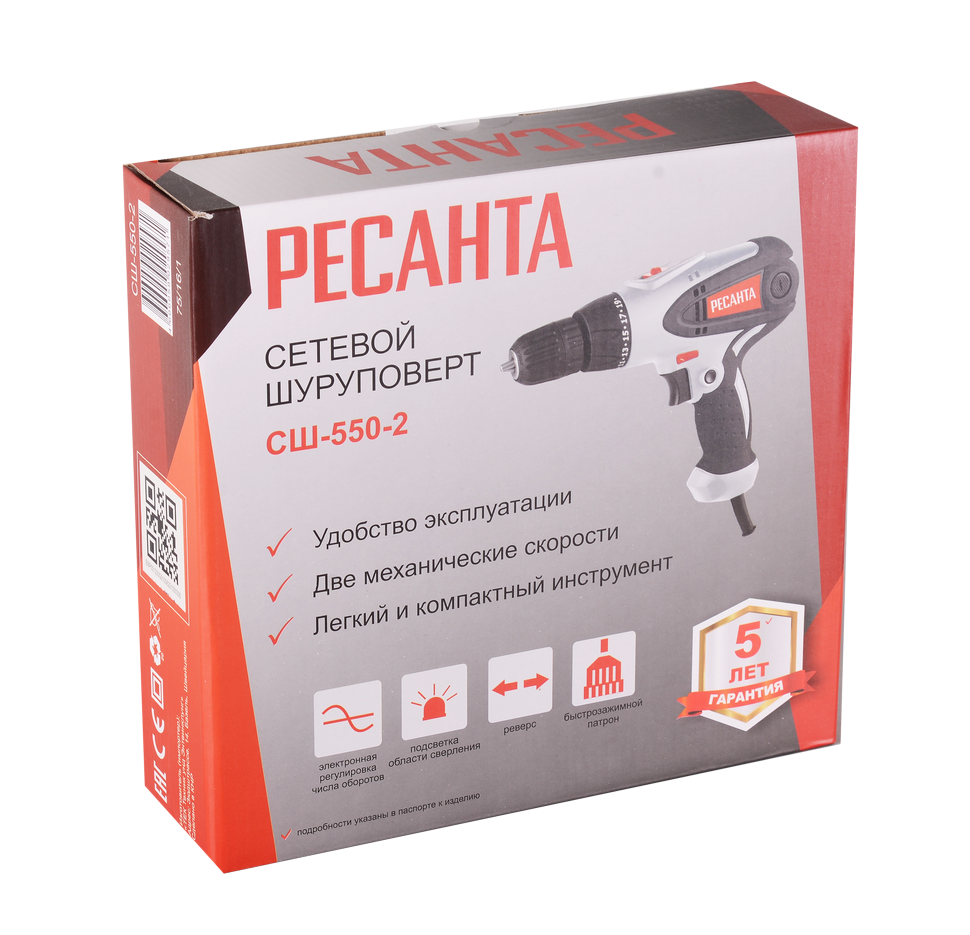 Сетевой шуруповерт СШ-550-2 Ресанта 75/16/1