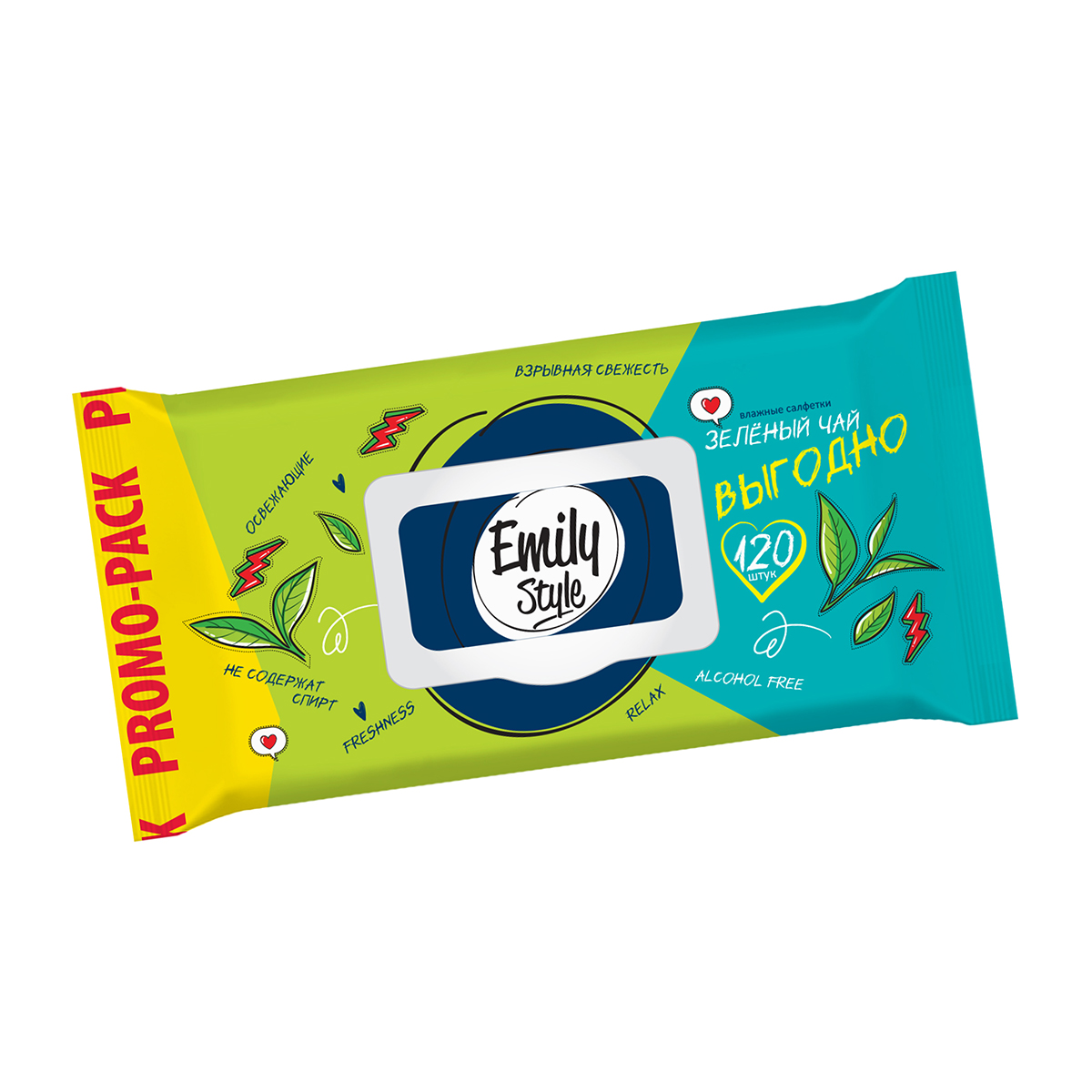 Влажные салфетки Emily Style Зеленый чай, 120 шт