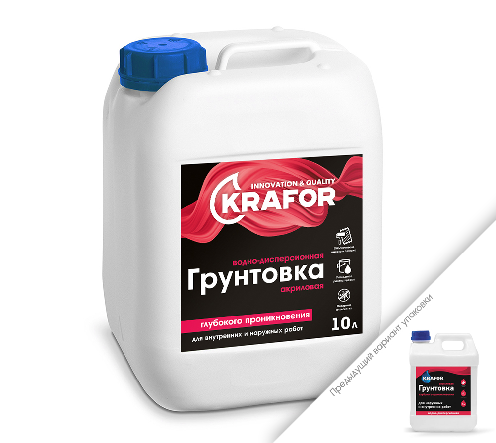 Грунтовка универсальная глубокого проникновения KRAFOR, 10 л (красная этикетка)