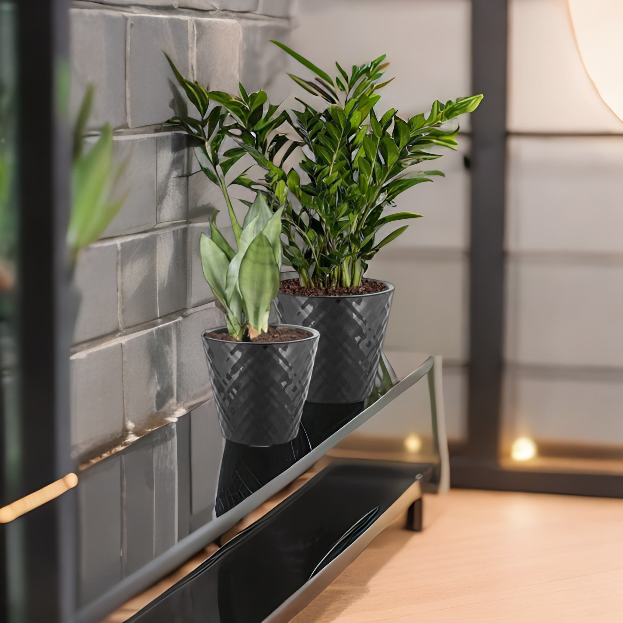 Горшок для цветов InGreen Manhattan, D 160 мм, 1.6 л, c дренажной вставкой, оникс