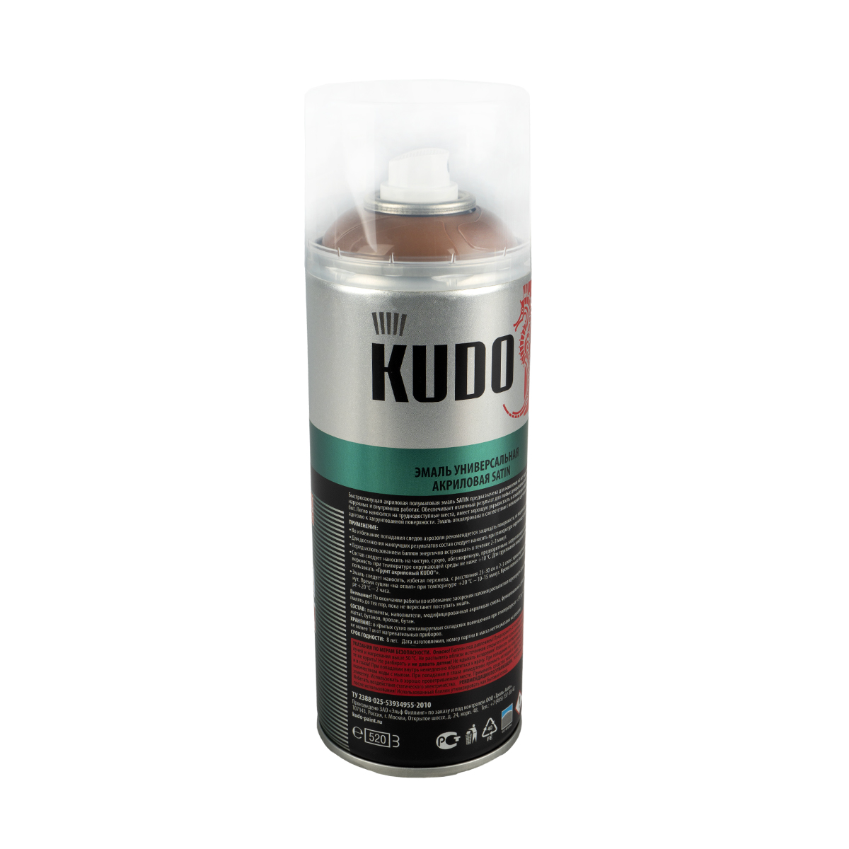 Аэрозольная акриловая краска Kudo Satin KU-0A8003, 520 мл, RAL 8003, коричневая