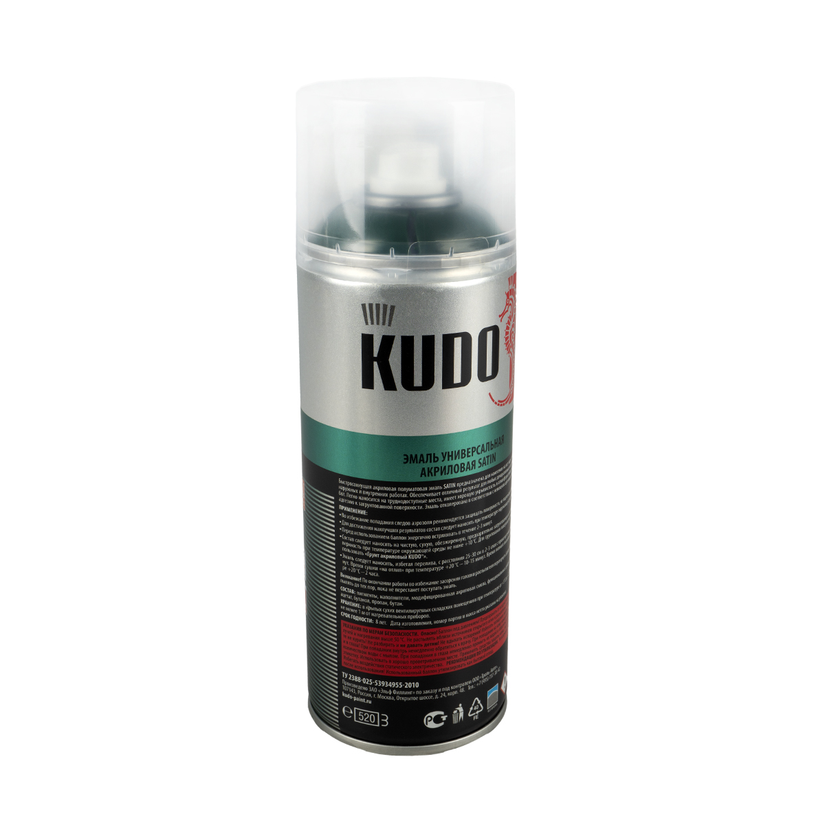 Аэрозольная акриловая краска Kudo Satin KU-0A6005, 520 мл, RAL 6005, темно-зеленая