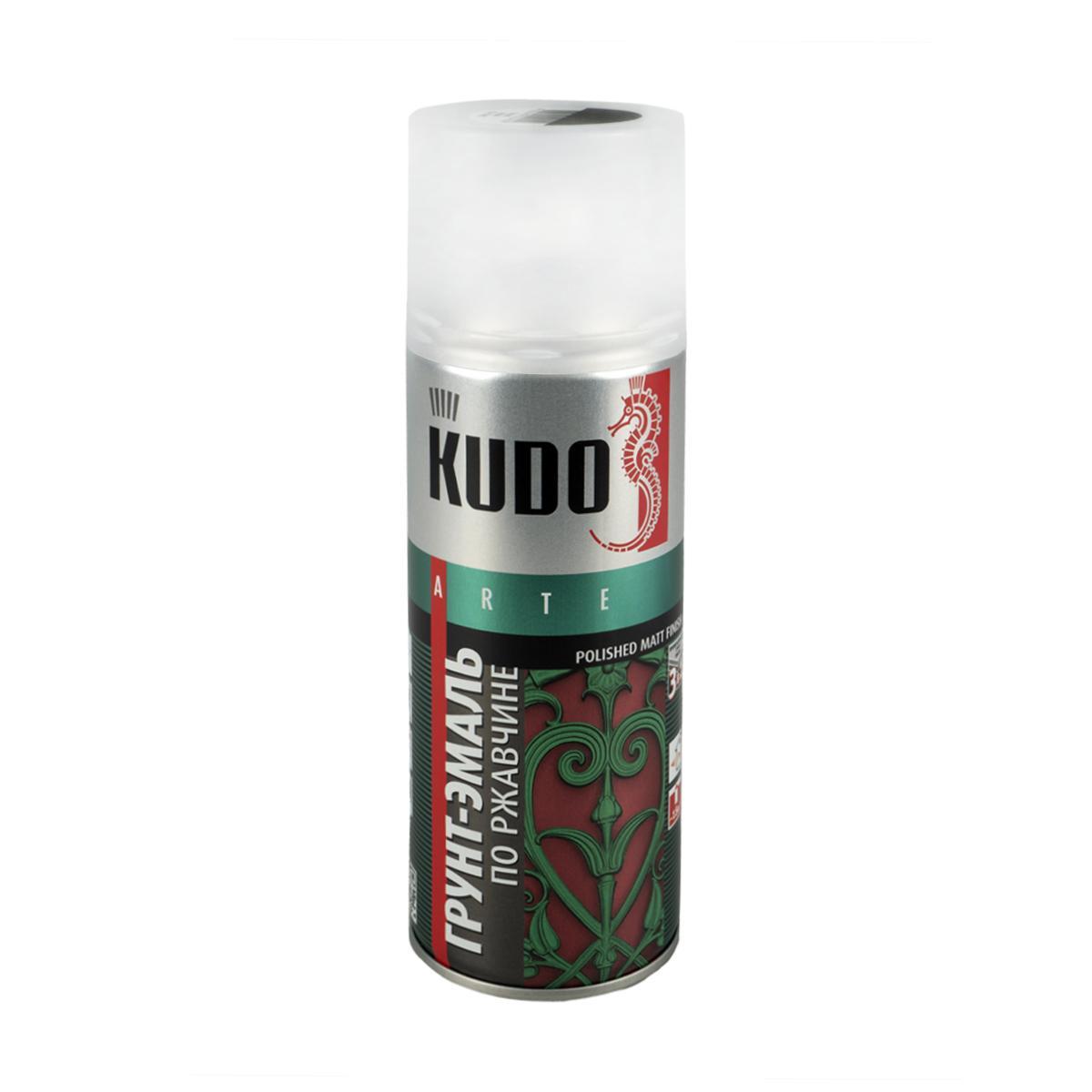 Грунт‑эмаль аэрозольная по ржавчине KUDO, чёрная (RAL 9005), 520 мл
