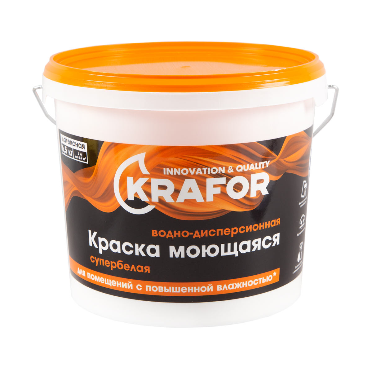 Краска водно-дисперсионная интерьерная моющаяся Krafor, латексная, 6,5 кг, супербелая