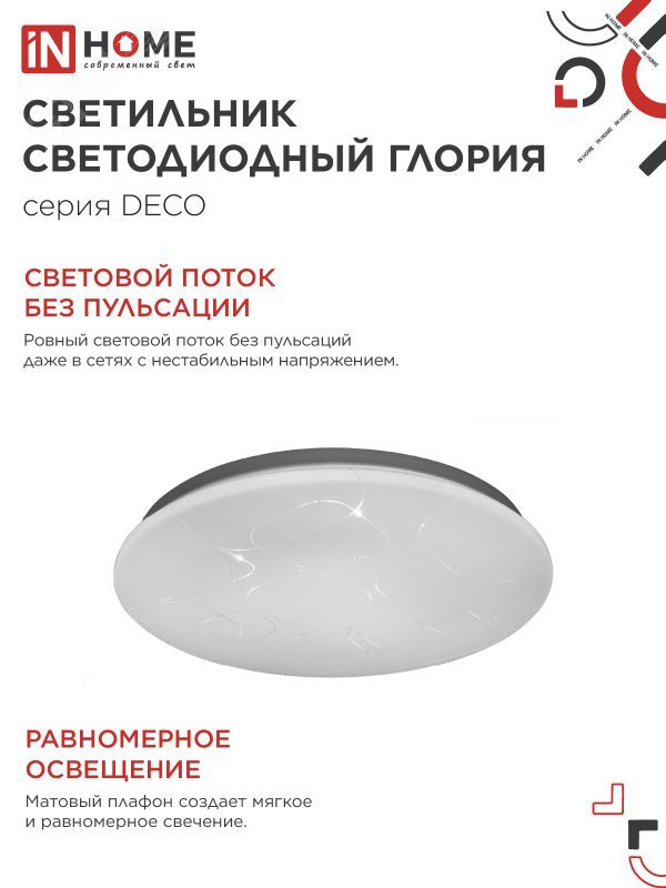 Светильник светодиодный DECO ГЛОРИЯ 24Вт 6500К 2160лм 230В 330х55мм IN HOME