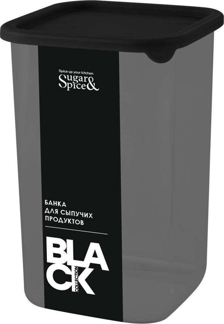 Банка для сыпучих продуктов Sugar&Spice Black квадратная 1,2л, с гибкой крышкой
