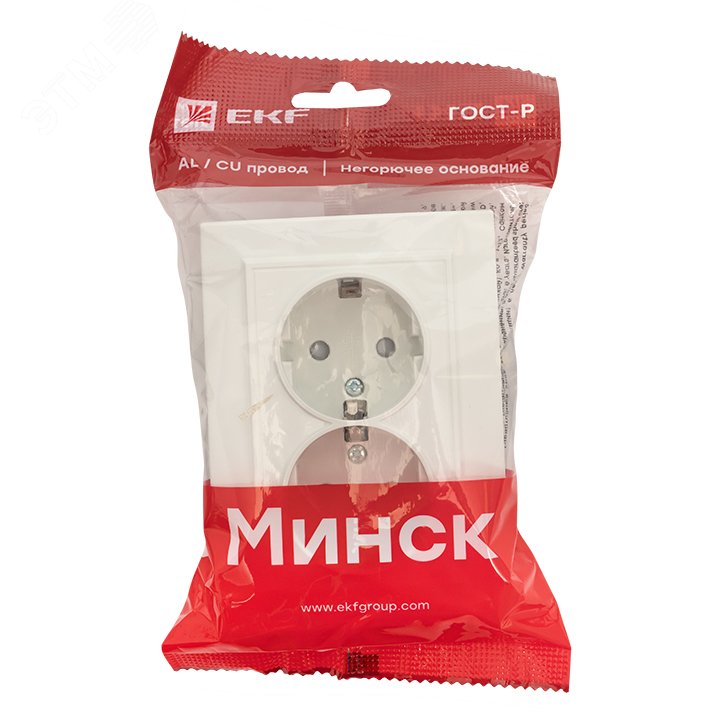 Розетка Минск 2-местная СП с заземлением 16А белая защитные шторки Basic