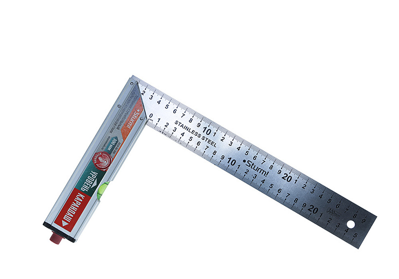 Угольник с уровнем и карандашом КУЛИБИН,300 мм, нерж.сталь,Sturm!