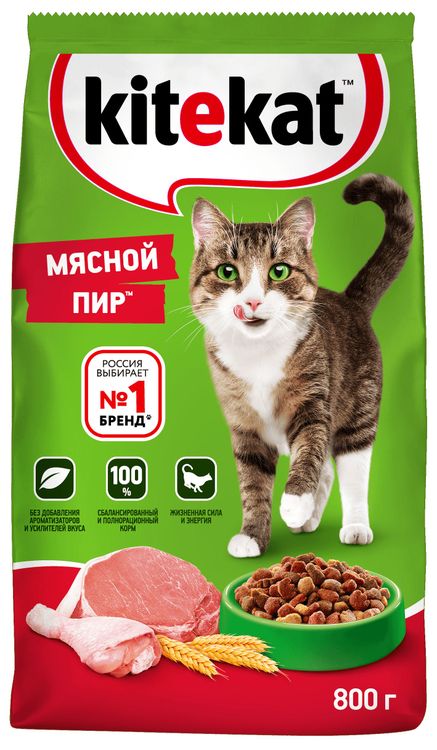 Сухой корм Kitekat для взрослых кошек Мясной Пир, 800г