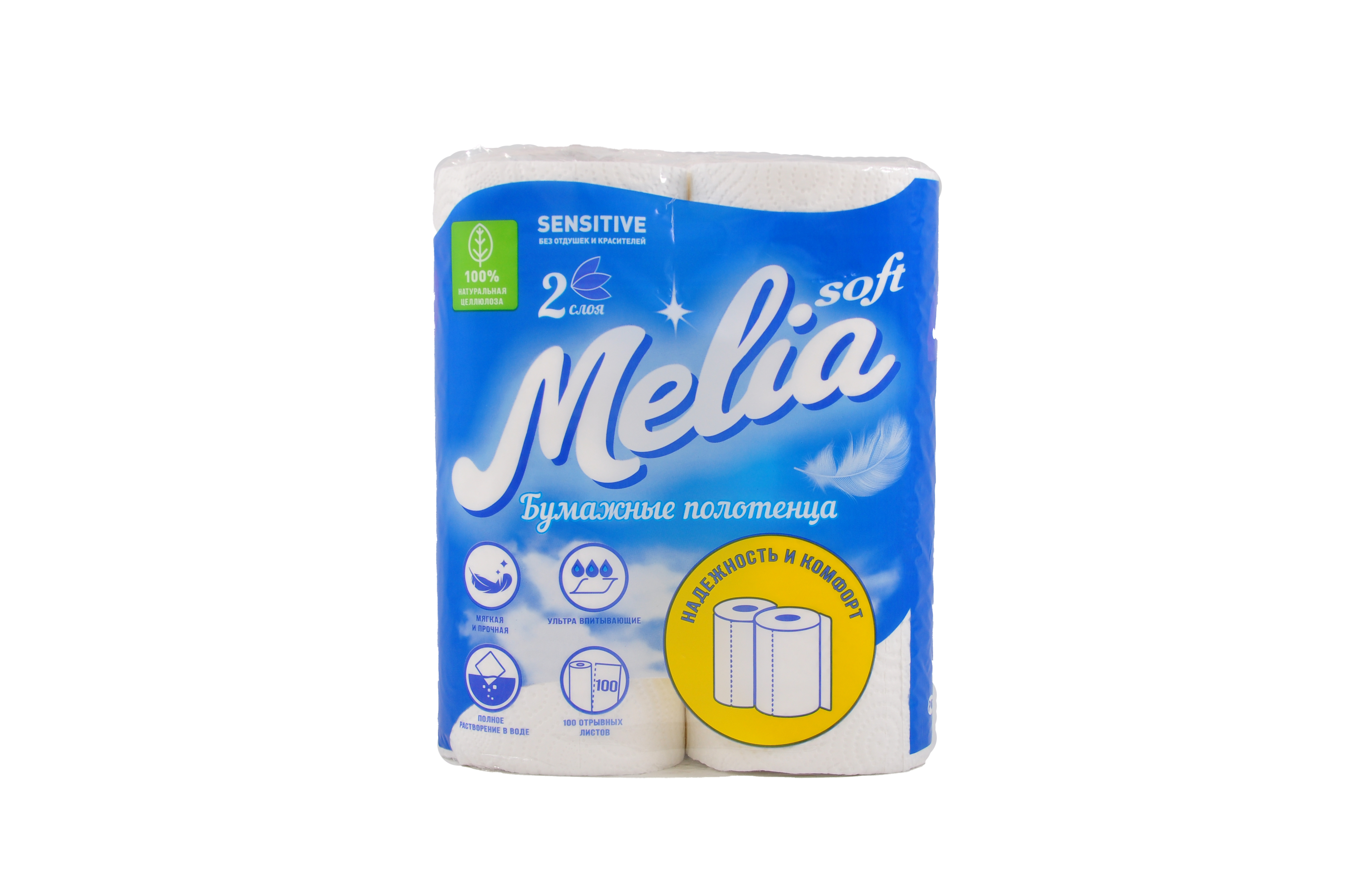Полотенца бумажные Melia Soft 12м. 2сл. 2рул. 100л.