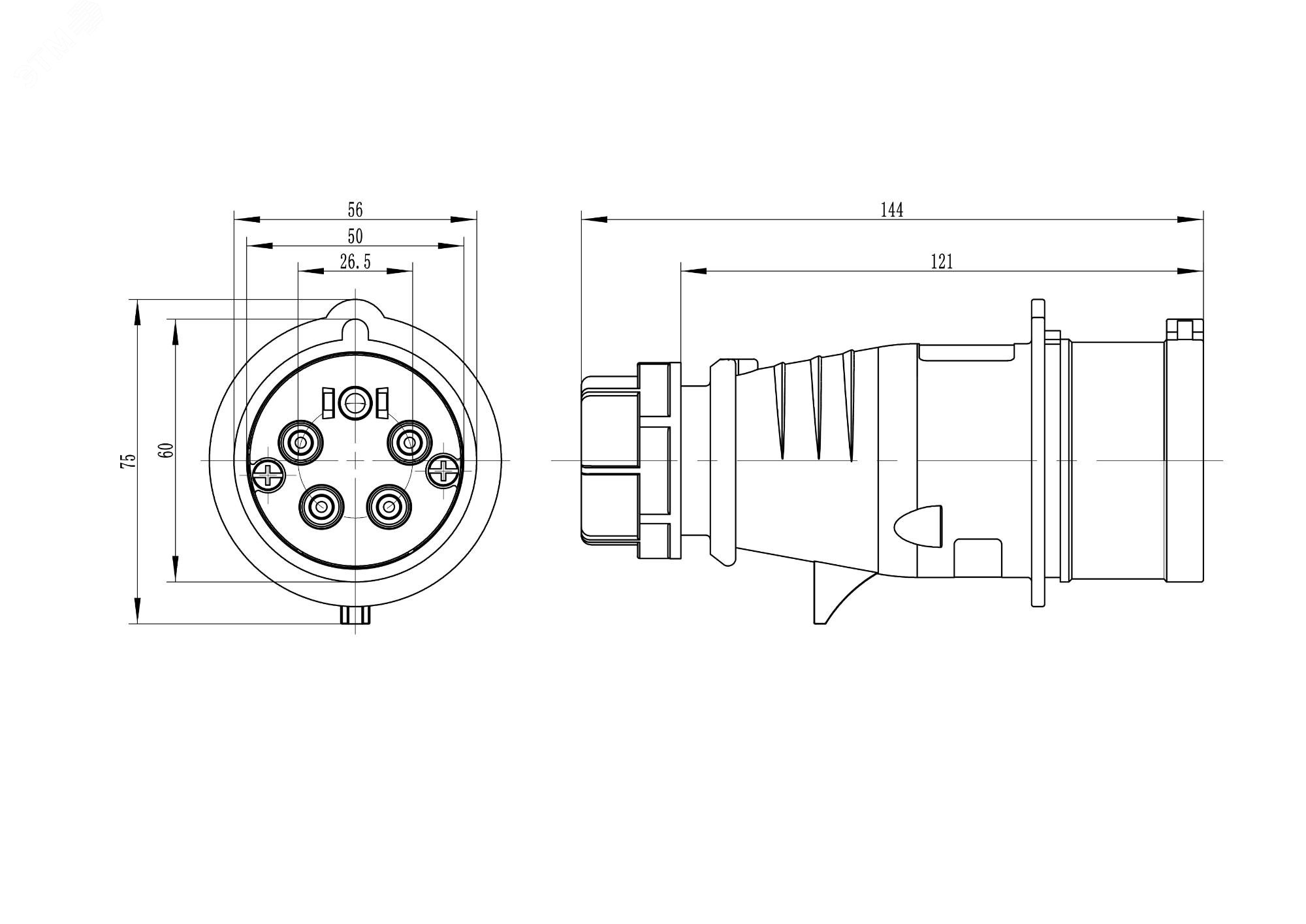 Вилка кабельная 16А/400V/3P+N+E/IP44