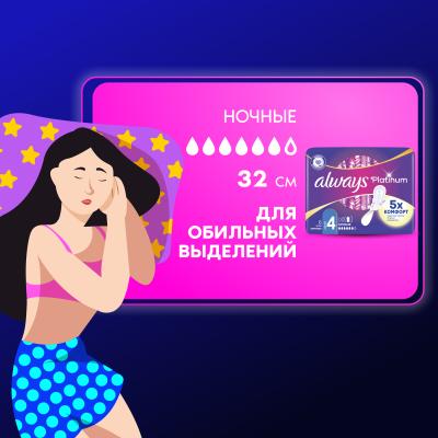 Прокладки гигиенические ультратонкие ALWAYS Ultra Platinum Night Single 6шт