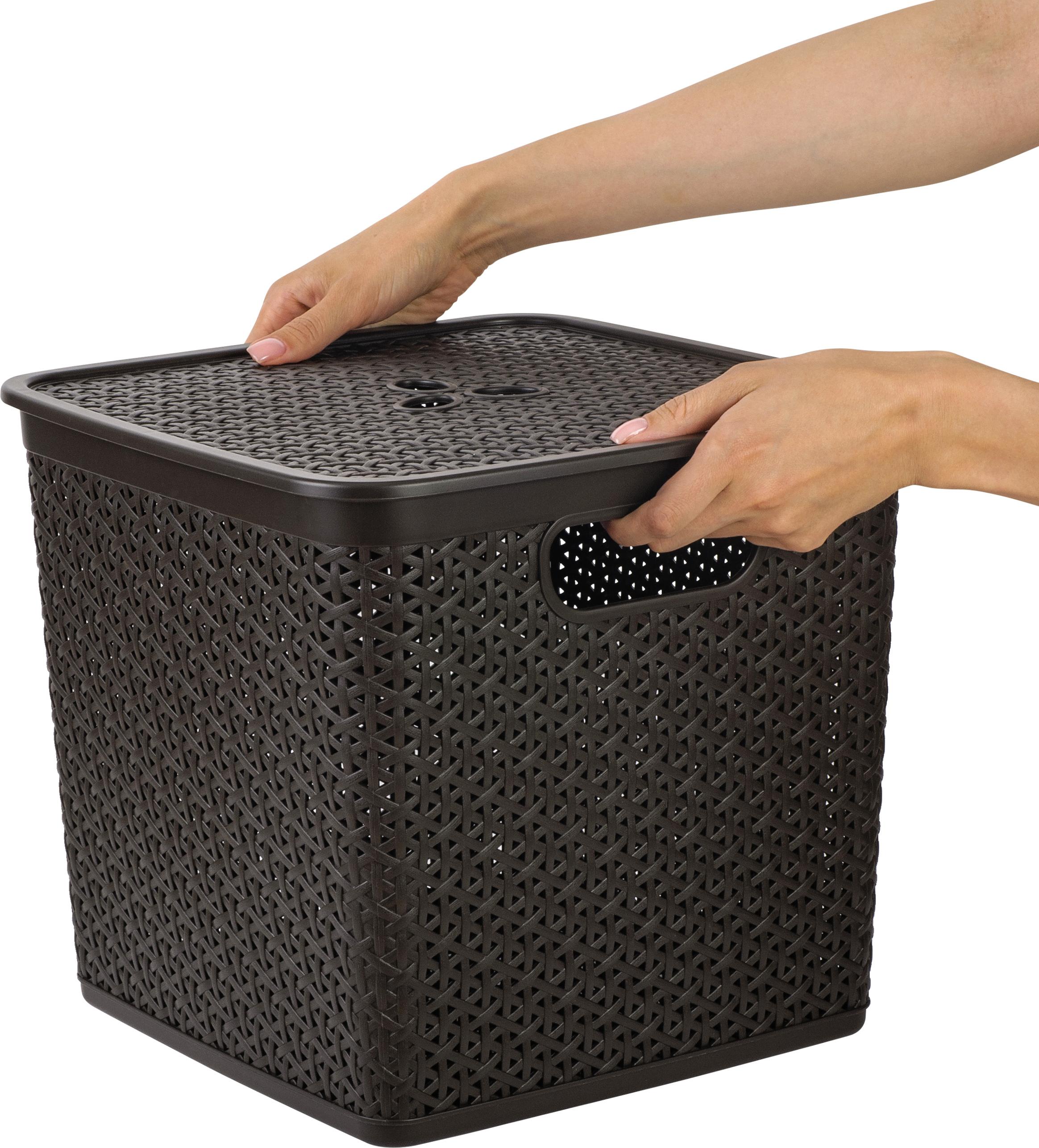 Корзина для хранения Keeplex Rattan со съемной крышкой 21л квадратная 31х31х28см темный каштан